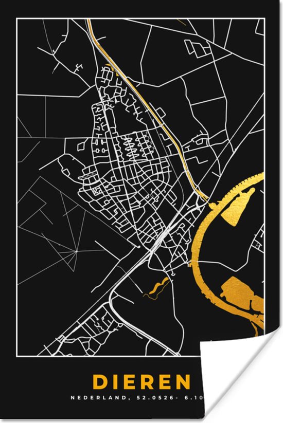 Affiche Animaux - Plan de la ville - Carte - Nederland - Carte - Or - 80x120 cm