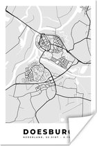 Affiche Doesburg - Pays- Nederland - Carte - Plan d'étage - Plan de la ville - Zwart Wit - 20x30 cm