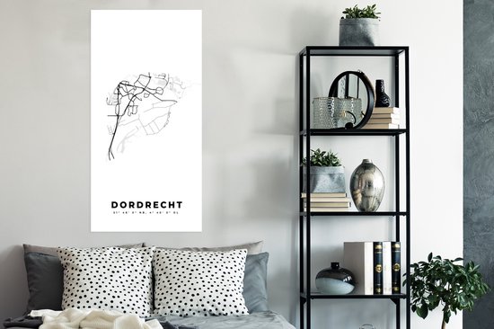 Affiche Pays- Nederland – Dordrecht – Plan de la Ville – Carte – Zwart Wit – Carte - 60x120 cm
