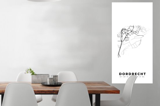 Affiche Pays- Nederland – Dordrecht – Plan de la Ville – Carte – Zwart Wit – Carte - 60x120 cm