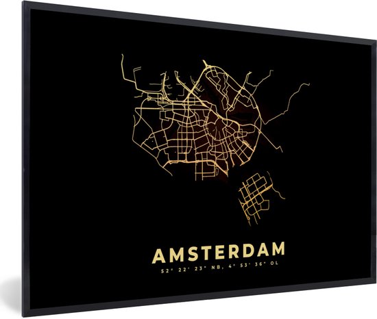 Fotolijst incl. Poster - Plattegrond - Kaart - Amsterdam - Stadskaart - 30x20 cm - Posterlijst