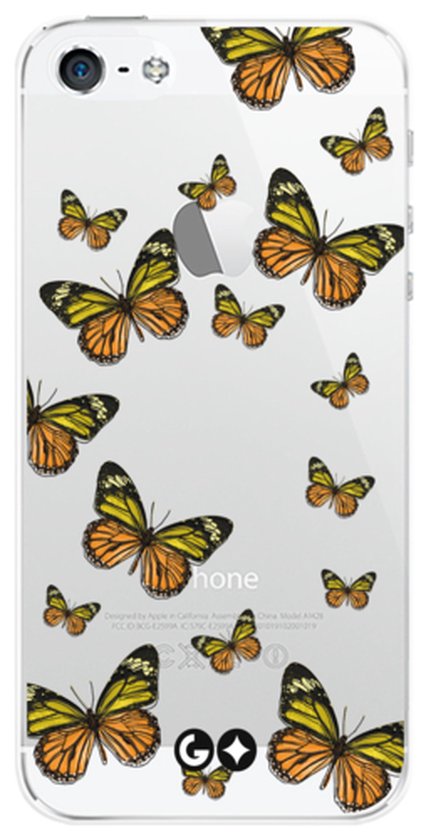Apple iPhone 5(s) & SE (2016) telefoonhoesje  - Transparant Siliconenhoesje - Flexibel en schokabsorberend - Dierencollectie - Beauty Flies - Oranje