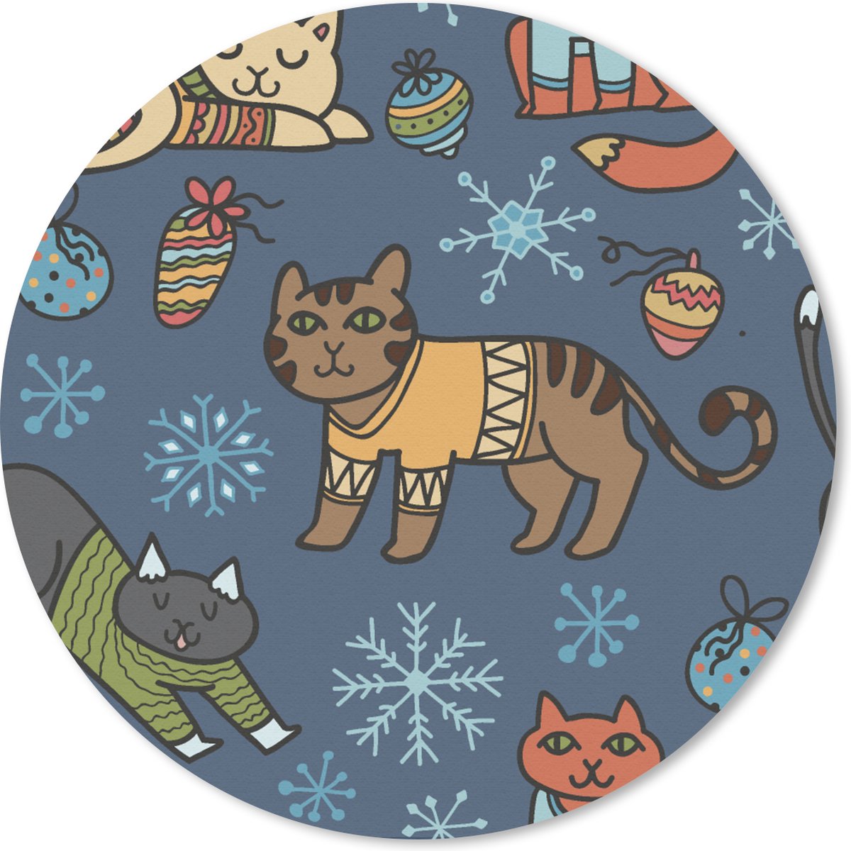 Muismat rond 20x20 cm - Mousepad Kat - Dieren - Kerst - Patroon - Ronde muismatten