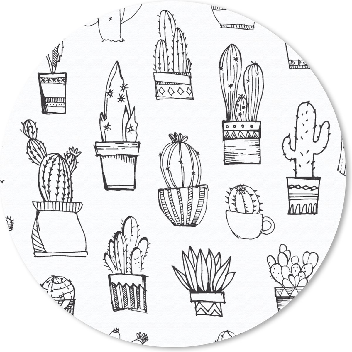 Muismat rond 20x20 cm - Mousepad Cactus - Bloempot - Patronen - Ronde muismatten