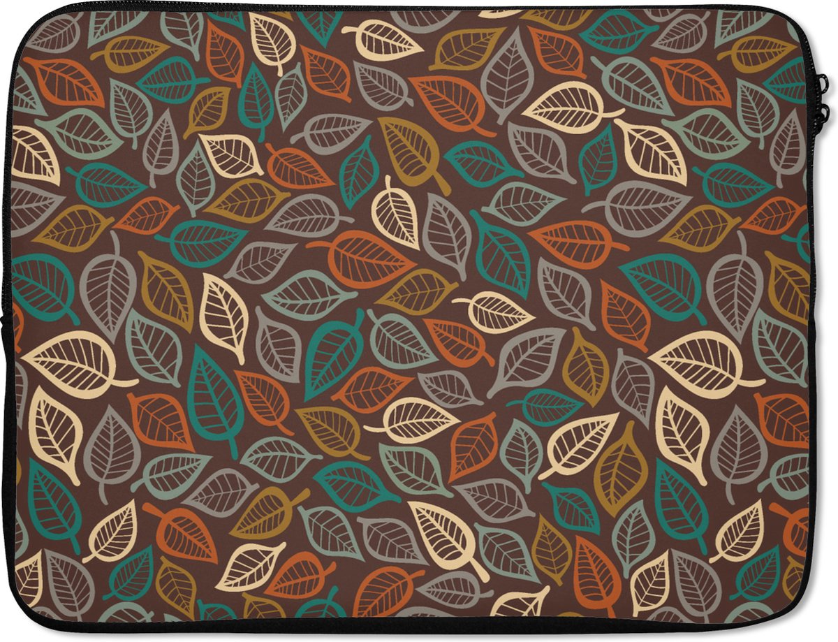 Laptophoes 15.6 inch - Bladeren - Natuur - Herfst - Bohemian - Laptop sleeve - Binnenmaat 37x26 cm - Zwarte achterkant