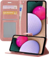 Hoesje Geschikt voor Samsung A02s Hoesje Book Case Hoes Portemonnee Cover Walletcase - Hoes Geschikt voor Samsung Galaxy A02s Hoes Bookcase Hoesje - Rosé goud