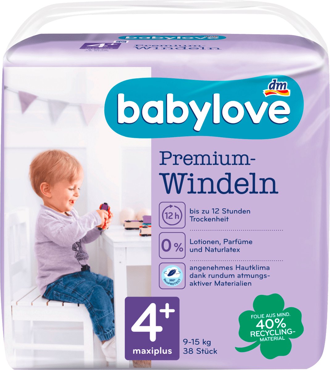 babylove Premium luiers maat 4+, Maxiplus, 9-15 kg, Jumbo-pakket, 76 st
