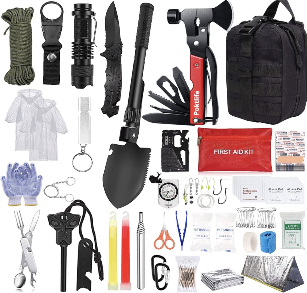 Kit de Survie Bushcraft - Équipement professionnel XL - Bracelet paracorde  - Couteau 