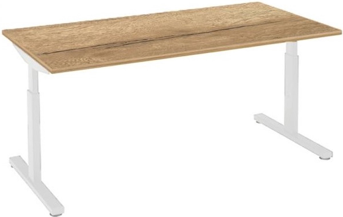 Offeco  Bureau Lobo  - Verstelbaar - Bureaus - Bureau - Kantoormeubels - Game bureau - height adjustable desk - Gaming desk - computertafel - Thuiswerken - 180x80cm - Wit - Natuur eiken-- blad-  onderstel- x80