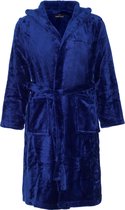 Kinderbadjas fleece - capuchon badjas kind - marineblauw - ochtendjas flanel fleece - maat L (134/140)