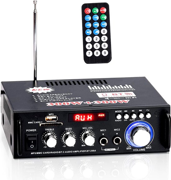 NÖRDIC SGM-198 Audio versterker met Bluetooth 5.0 - 2x40W - Met USB, AUX ingang - Zwart