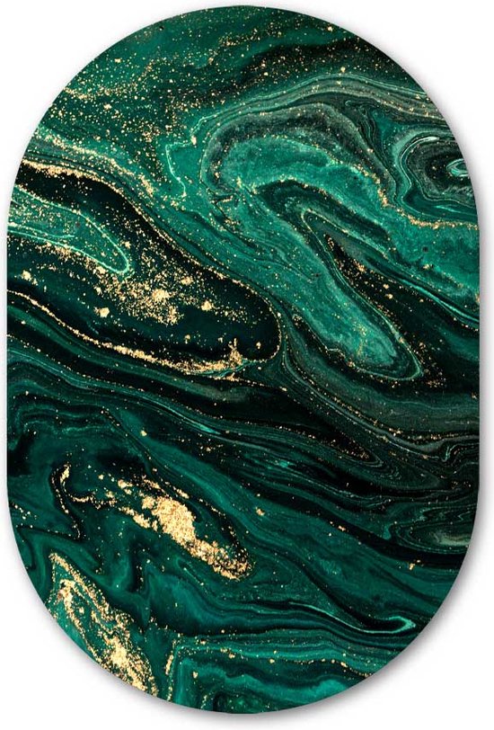 Wandovaal Marmer groen - WallCatcher | Geborsteld Aluminium 40x60 cm | Ovalen schilderij | Muurovaal Marble Green
