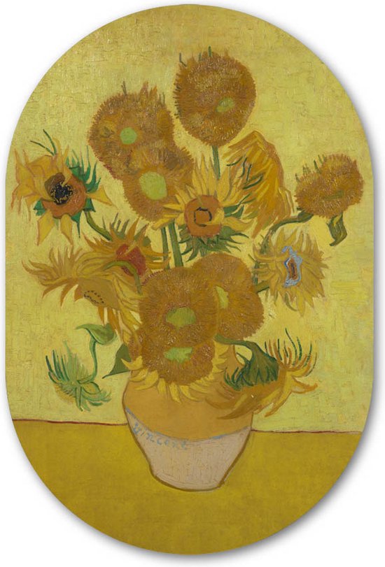 Wandovaal Zonnebloemen - WallCatcher | Kunststof 40x60 cm | Ovalen schilderij | Muurovaal Meesterwerk van Vincent van Gogh op Forex