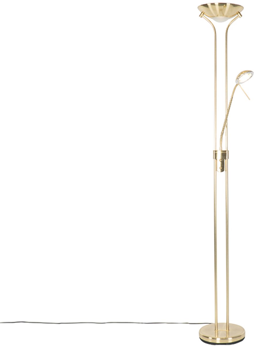 QAZQA diva - Moderne Dimbare LED Vloerlamp | Staande Lamp met Dimmer met leeslamp - 1 lichts - H 1800 mm - Goud/messing - Woonkamer | Slaapkamer | Keuken thumbnail 8