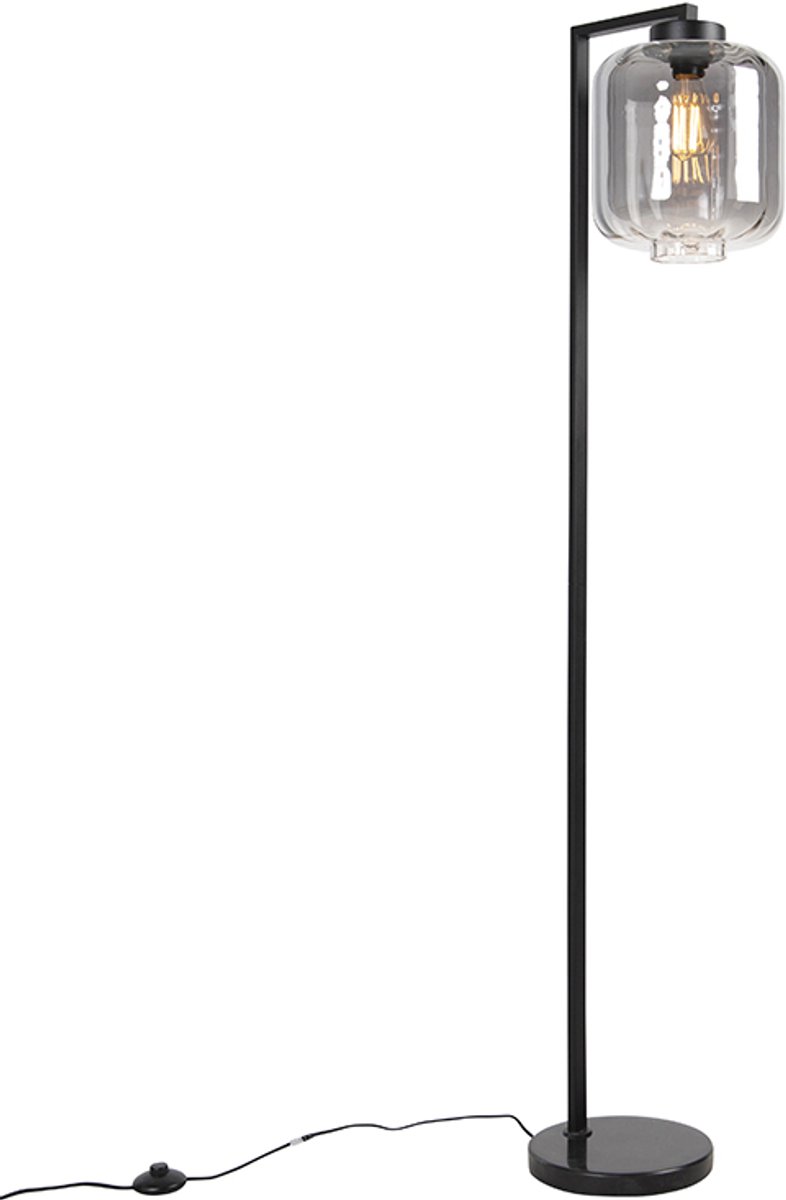 QAZQA Design vloerlamp zwart met smoke glas - Qara Down