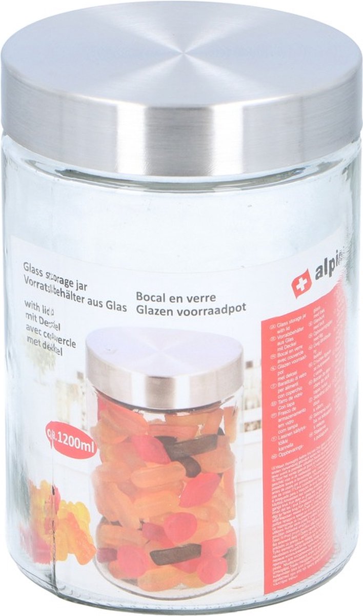 Alpina Voorraadpot - 1200 ml - glazen voorraadbus - 17 cm - luchtdichte deksel