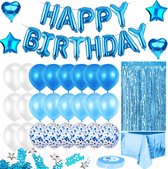 Feestio Ballonnen Verjaardag Versiering met Tafelkleed en Slingers - Helium - Blauw