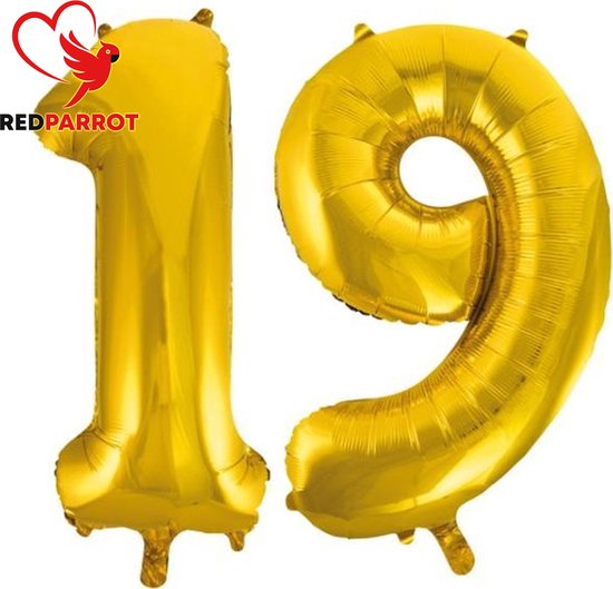 19 jaar | XXL Ballon 81 CM | verjaardag | verjaardagskado | Goud | Cijfer | Getal | Balon