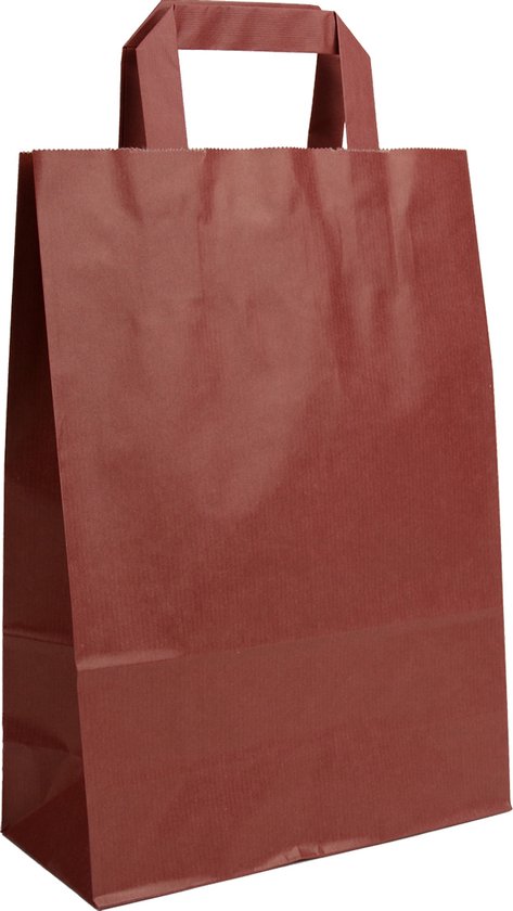 Draagtassen Papier Bordeauxrood - 22+10x31 cm - Platte Handgrepen - 50 Stuks