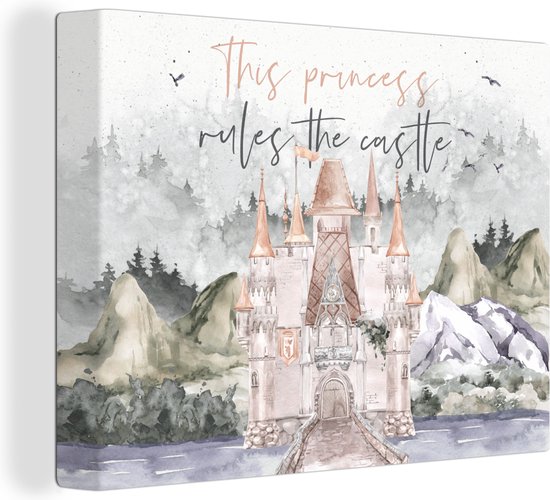 Canvas Schilderij Quotes - Spreuken - This princess rules the castle - Prinses - Kids - Baby - Meisjes - 40x30 cm - Wanddecoratie