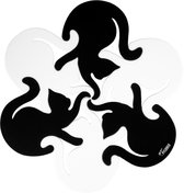 Onderzetter (s) in de vorm van katten glazen- en pannenonderzetter in één! - zwart/wit - diameter 22 cm