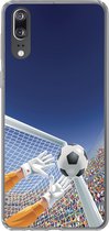 Geschikt voor Huawei P20 hoesje - Een illustratie van een keeper die de voetbal tegenhoudt - Jongetje - Meisjes - Kind - Siliconen Telefoonhoesje