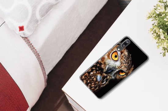 Coque Huawei P20 - Hibou - Zwart - Jaune - Coque de téléphone en Siliconen