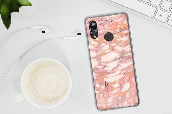 Coque Huawei P20 Lite (2020) - Marbre - Wit - Rose - Coque de téléphone en Siliconen