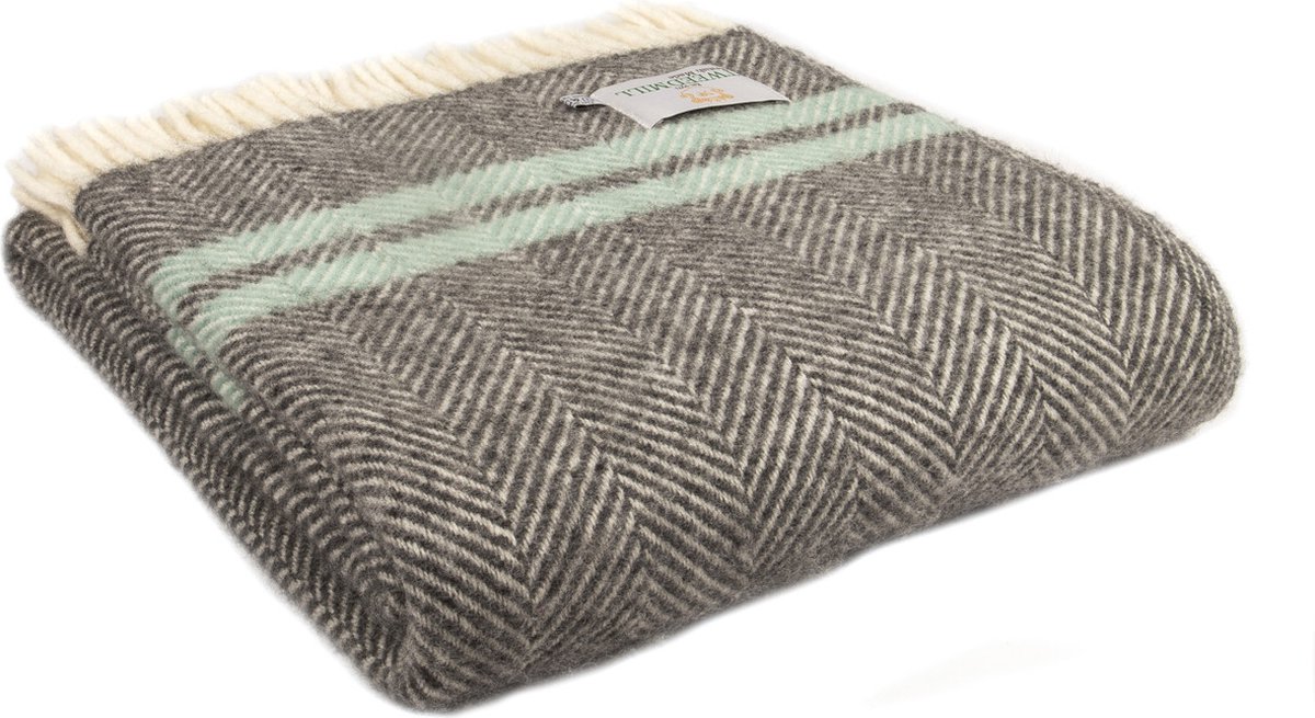 Tweedmill Plaid Visgraat 2 streep Grijs en Lichtblauw - 150x183 - Nieuw Wol - Tweedmill UK
