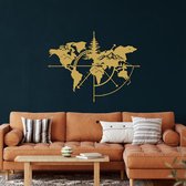 Wanddecoratie |Wereldkaart Berg/ World Map Mountain  decor | Metal - Wall Art | Muurdecoratie | Woonkamer |Gouden| 140x104cm