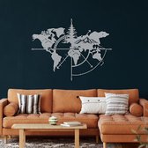 Wanddecoratie |Wereldkaart Berg/ World Map Mountain  decor | Metal - Wall Art | Muurdecoratie | Woonkamer |Zilver| 140x104cm