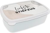 Broodtrommel Wit - Lunchbox - Brooddoos - Spreuken - Bruin - 'Liefste stiefzus' - Quotes - 18x12x6 cm - Volwassenen