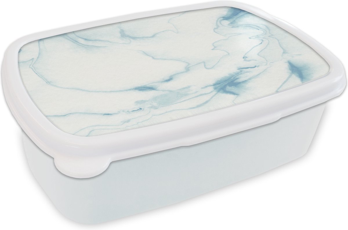 Broodtrommel Wit - Lunchbox - Brooddoos - Marmer - Blauw - Patronen - 18x12x6 cm - Volwassenen