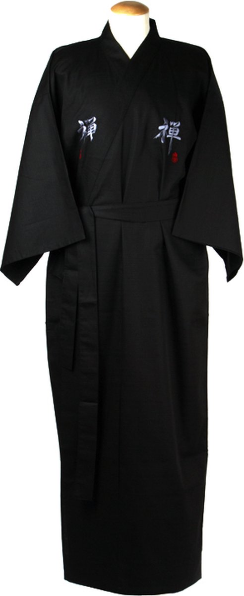 DongDong - Originele Japanse kimono - Katoen - Zen motief - Zwart - XL