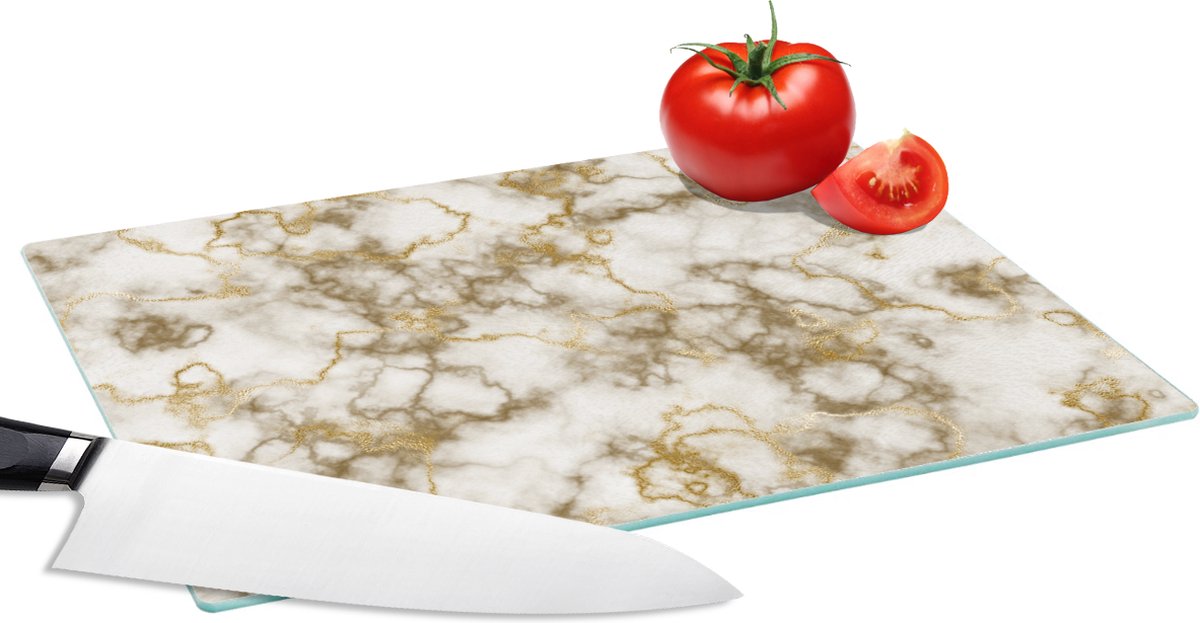 Glazen Snijplank - 28x20 - Marmer - Goud - Lijn - Snijplanken Glas