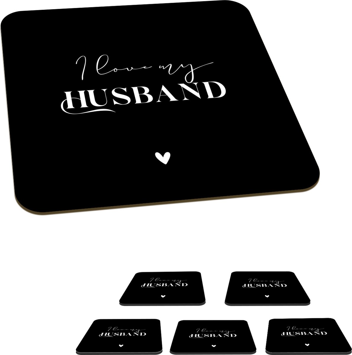 Onderzetters voor glazen - Liefde - Trouwen - Quotes - 10x10 cm - Glasonderzetters - 6 stuks