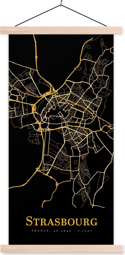 Porte-affiche avec affiche - Affiche scolaire - Strasbourg - Carte - Or - 60x120 cm - lattes vierges