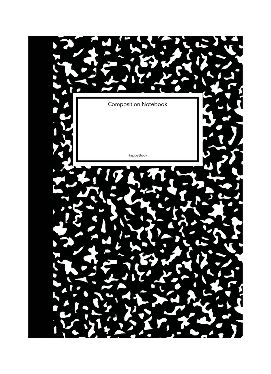 HappyBook - Classic Notebook - Marble - Marmer - Notitieboek - Klassiek - Zwart - Marmer - Etiket - Notitieboek - Gelijnd - Lijntjes - Gelijnd - Werk - Studie - School - Elastiek - Softcover - Composition - Zakelijke uitstraling - Business Notebook