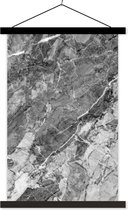 Posterhanger incl. Poster 40x60 cm - Schoolplaat - Steen - Zwart - Graniet - Grijs - Textielposter - Zwarte latten