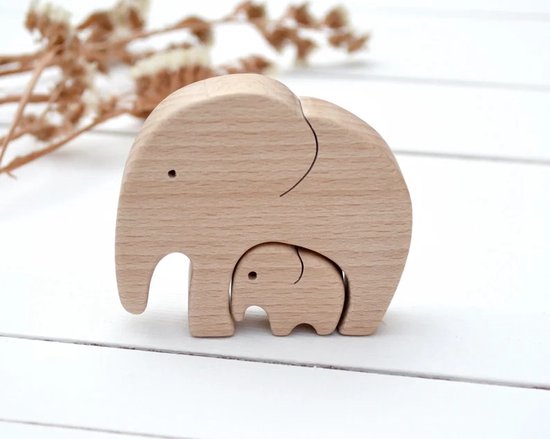 Houten Olifanten Puzzel Kraamcadeau - Zwangerschap Geschenk Set Babycadeau - Kraamcadeau Jongen - Kraamcadeau Meisje - Kraam Geschenk voor Babyshower- Geschikt voor Vaderdag en Moederdag - WoodyDoody — afbeelding 4