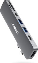 A-KONIC USB-C HUB - 7 in 1 - met / naar HDMI 4K, 2x USB 3.0, 2x USB C (thunderbolt 3, opladen & data Transfer), Micro/SD card reader Hub – USB Splitter - Geschikt voor Apple Macboo