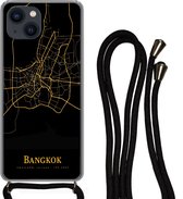 Telefoonkoord - Telefoonketting - Telefoonhoesje Geschikt voor iPhone 13 - Bangkok - Kaart - Goud - Siliconen - Crossbody - Telefoonhoesje met koord