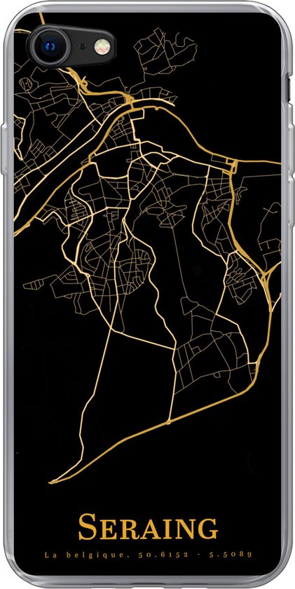 Coque iPhone SE 2020 - Seraing - Carte - Or - Coque de téléphone en Siliconen