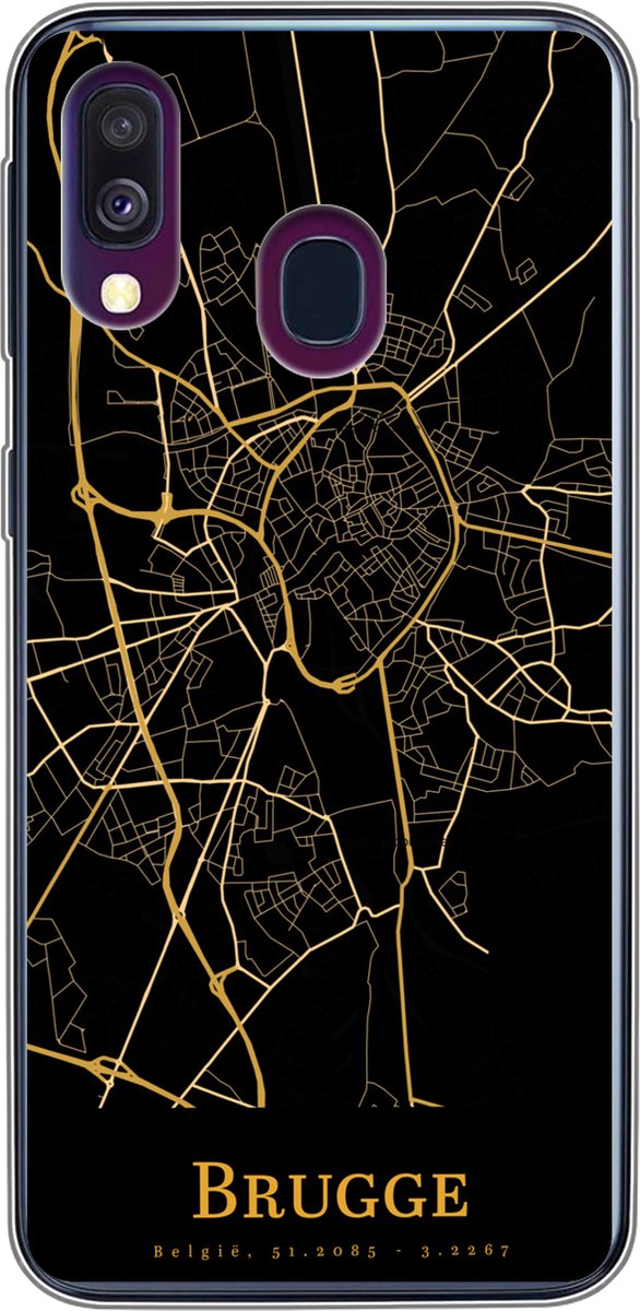 Telefoonhoesje Geschikt voor Samsung Galaxy A40 hoesje - Brugge - Kaart - Gold - Siliconen Telefoonhoesje Telefoonhoesje