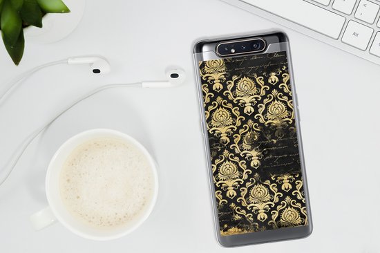 Coque Samsung Galaxy A80 - Zwart - Ornement - Or - Coque de téléphone en Siliconen