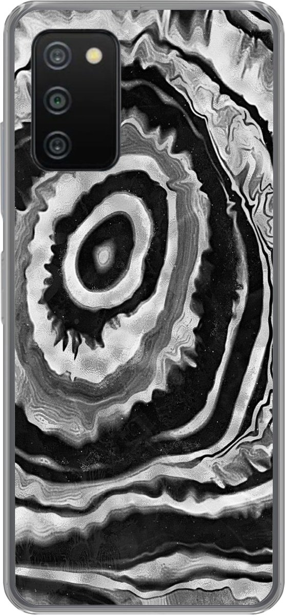 Telefoonhoesje Geschikt voor Samsung Galaxy A03s hoesje - Marmer print - Zwart - Grijs - Siliconen Telefoonhoesje Telefoonhoesje