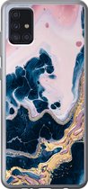 Geschikt voor Samsung Galaxy A52 5G hoesje - Marmer print - Goud - Blauw - Siliconen Telefoonhoesje