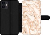 Bookcase Geschikt voor iPhone 12 telefoonhoesje - Marmer print - Oranje - Bellen - Met vakjes - Wallet case met magneetsluiting