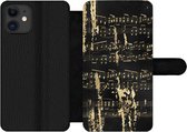 Bookcase iPhone 11 telefoonhoesje - Muziek - Goud - Zwart - Met vakjes - Wallet case met magneetsluiting