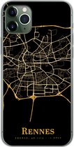 Geschikt voor iPhone 11 Pro Max hoesje - Rennes - Kaart - Goud - Siliconen Telefoonhoesje